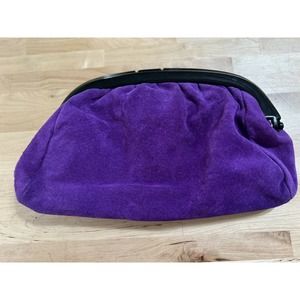 VTG 80s Fashion Imports Italy Purple Leather Clutch Clasp 12”X8”